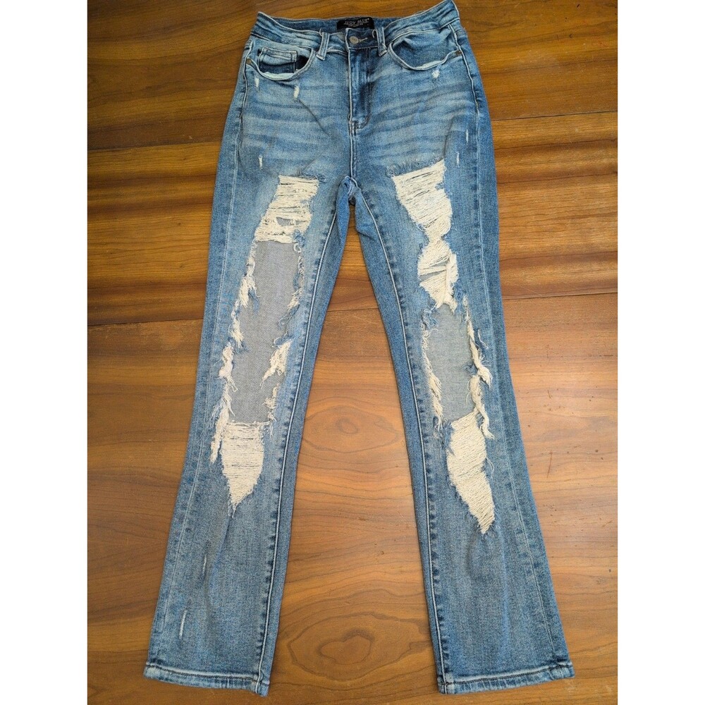 Judy Blue 7/28 Destroyed Straight Fit Jeans High Waist Tummy Control JB88446